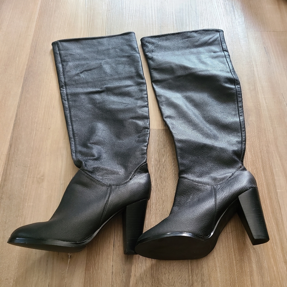 Leather knee high boots